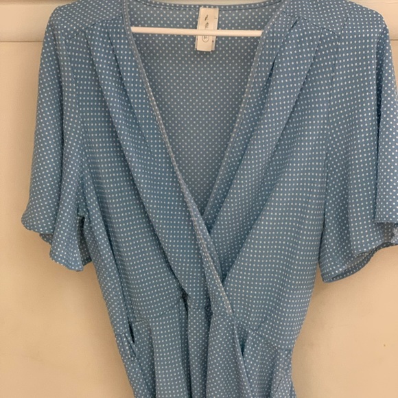 Powder Blue Plus Sized Wrap Blouse - Picture 5 of 5